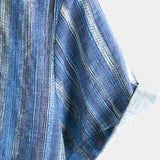 Koszula z Krótkim Rękawem w Stylu Retro w Niebieskie Paski dla Mężczyzn