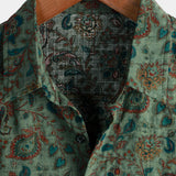 Vintage Koszula Bawełniana z Krótkim Rękawem z Guzikami w Stylu Retro Paisley Zielona dla Mężczyzn z Lat 70