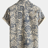 Koszula Vintage z Bawełny z Knapem i Retro Kwiatowym Wzorem Paisley dla Mężczyzn z Krótkim Rękawem