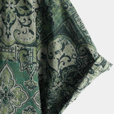 Koszula Męska z Bawełny w Retro Kwiatowy Wzór Paisley, Zielona, Krótki Rękaw