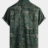Koszula Męska z Bawełny w Retro Kwiatowy Wzór Paisley, Zielona, Krótki Rękaw