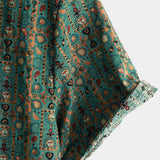 Męska Koszula Vintage z Bawełny w Wzór Paisley z Lat 70-tych, Zielona, Boho, Retro, Tribal, z Krótkim Rękawem