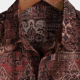Męska Koszula Bawełniana w Stylu Retro z Wzorem Kwiatowym Paisley, Z Guzikami, Vintage, Na Wakacje, Zachodni, Brązowa, Krótki Rękaw