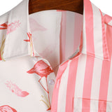 Koszula z Krótkim Rękawem z Bawełny z Wzorem Różowego Flaminga i Paskami dla Mężczyzn