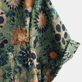 Męska Koszula Krótki Rękaw z Bawełny w Stylu Vintage z Kwiatowym Wzorem