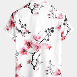 Koszula Letnia z Krótkim Rękawem w Różowe Kwiaty dla Mężczyzn