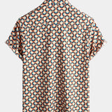 Letnia Koszula Bawełniana z Krótkim Rękawem dla Mężczyzn, Retro, Guziki, Vintage, Geometryczna, Okręgi, Fajna