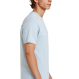 Męska koszulka T-shirt z bawełny – Oddychająca krótki rękaw okrągły dekolt – Mglisty niebieski