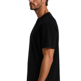 Męska koszulka T-shirt z bawełny – Oddychająca, krótki rękaw, okrągły dekolt – Czarno-skalny