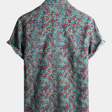 Koszula Vintage z Krótkim Rękawem z Bawełny z Guzikami dla Mężczyzn w Stylu Paisley