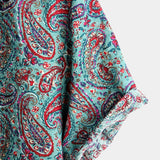 Koszula Vintage z Krótkim Rękawem z Bawełny z Wzorem Paisley dla Mężczyzn
