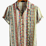Koszula Retro z Bawełny z Krótkim Rękawem Boho dla Mężczyzn