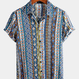 Koszula Retro z Bawełny z Krótkim Rękawem Boho dla Mężczyzn