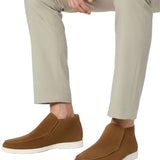 Męskie Skórzane Mokasyny – Slip-On Chukka Styl, Płaska Obcas – Brązowy