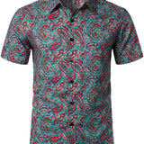 Koszula Vintage z Krótkim Rękawem z Bawełny z Wzorem Paisley dla Mężczyzn