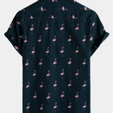 Koszula Casual z Bawełny w Stylu Hawajskim z Krótkim Rękawem i Guzikami z Flamingiem Tropikalnym dla Mężczyzn