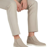 Męskie Zamszowe Mokasyny – Slip-On Chukka Styl, Płaska Pięta – Greige