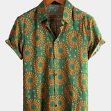 Męska Koszula Hawaiana z Bawełny Boho Vintage z Krótkim Rękawem z Lat 70.