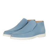 Męskie Zamszowe Mokasyny – Slip-On Chukka Styl, Płaska Podeszwa – Jasnoniebieskie
