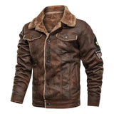 Elegancka Ciepła Fleece Skórzana Kurtka